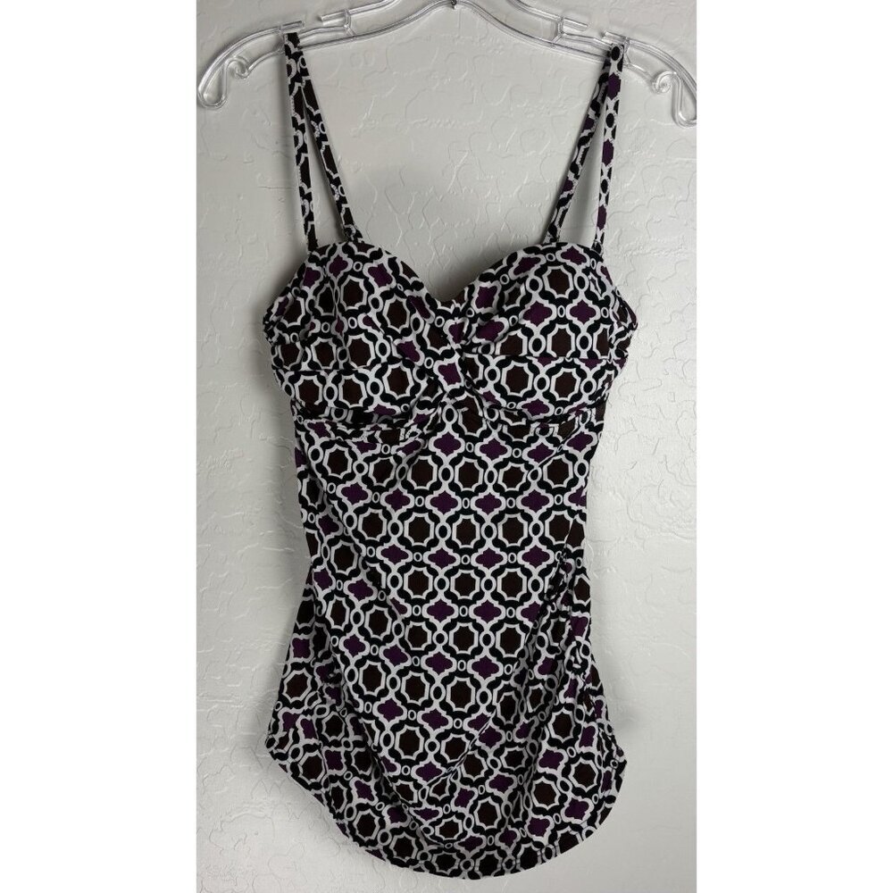 Lands End Twist‎ Front Underwire Tankini Swim Top 6 Purple Black 1362